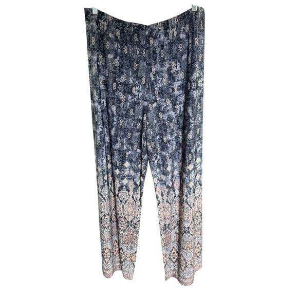 Susan Graver Regular Printed Liquid Knit Wide-Leg Pants Large Women's Relaxed - Picture 1 of 7